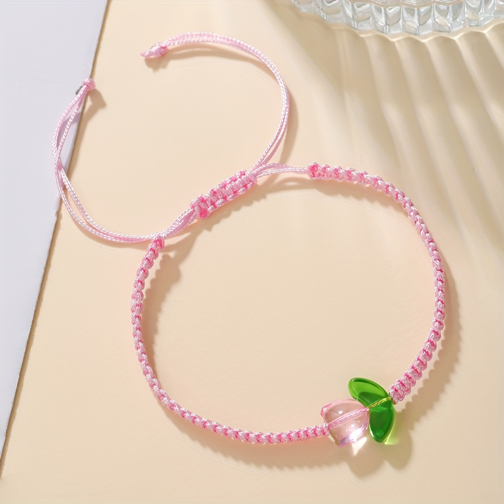 Colorful Tulip Beaded Bracelet with Rope Charm